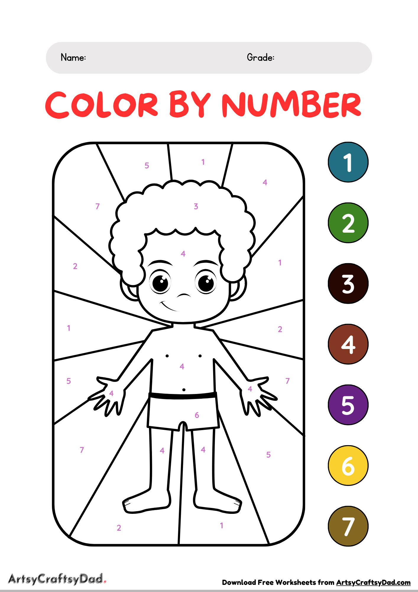 Learn The Body Parts With Coloring Them By Numbers