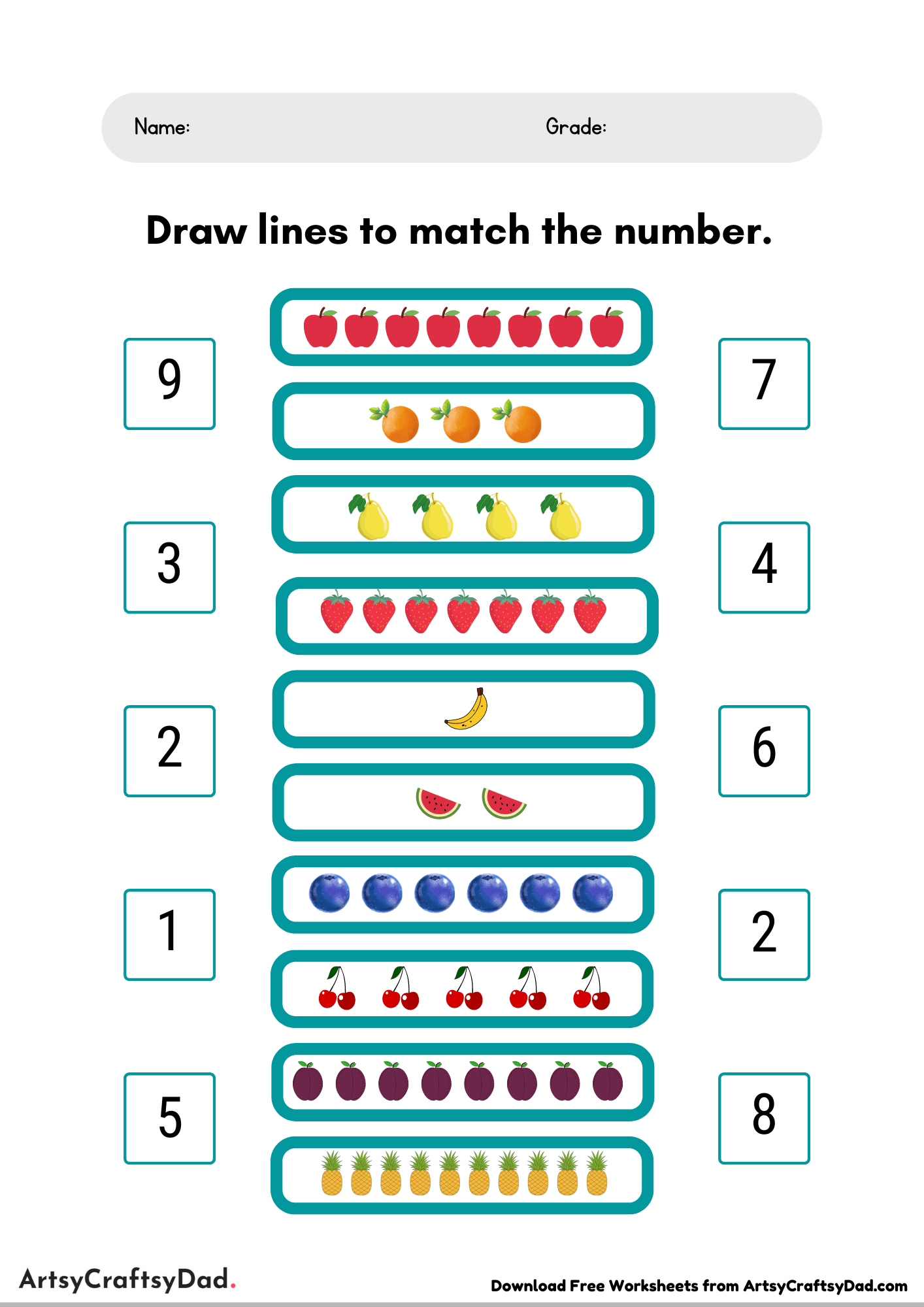 Match the Number (1 to 10) Worksheet for Kindergarten
