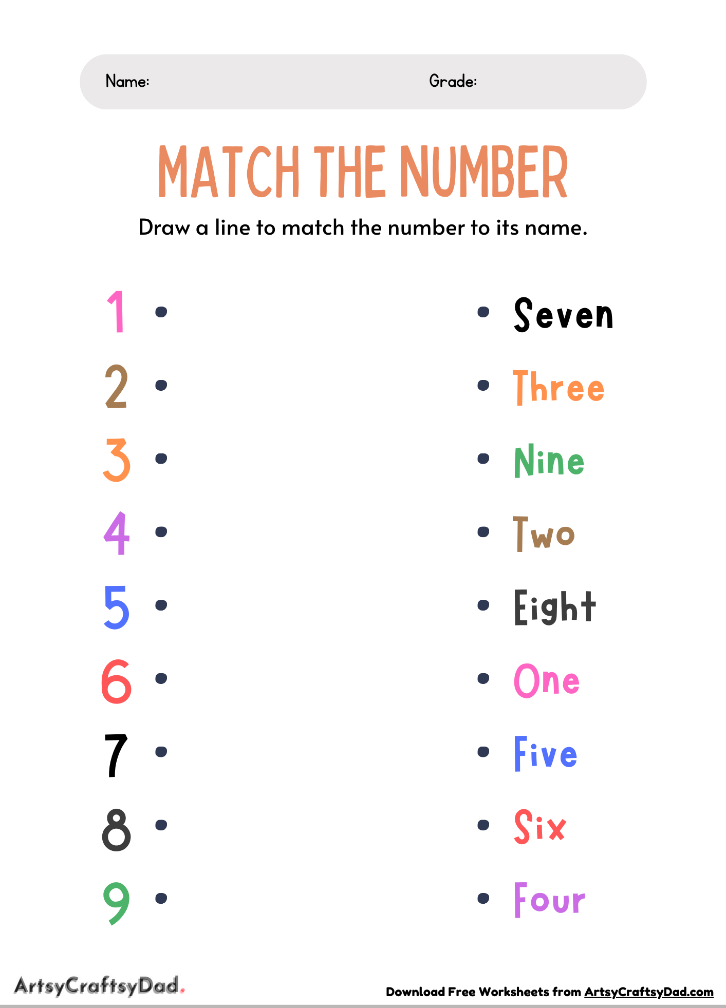 Match The Number Worksheet