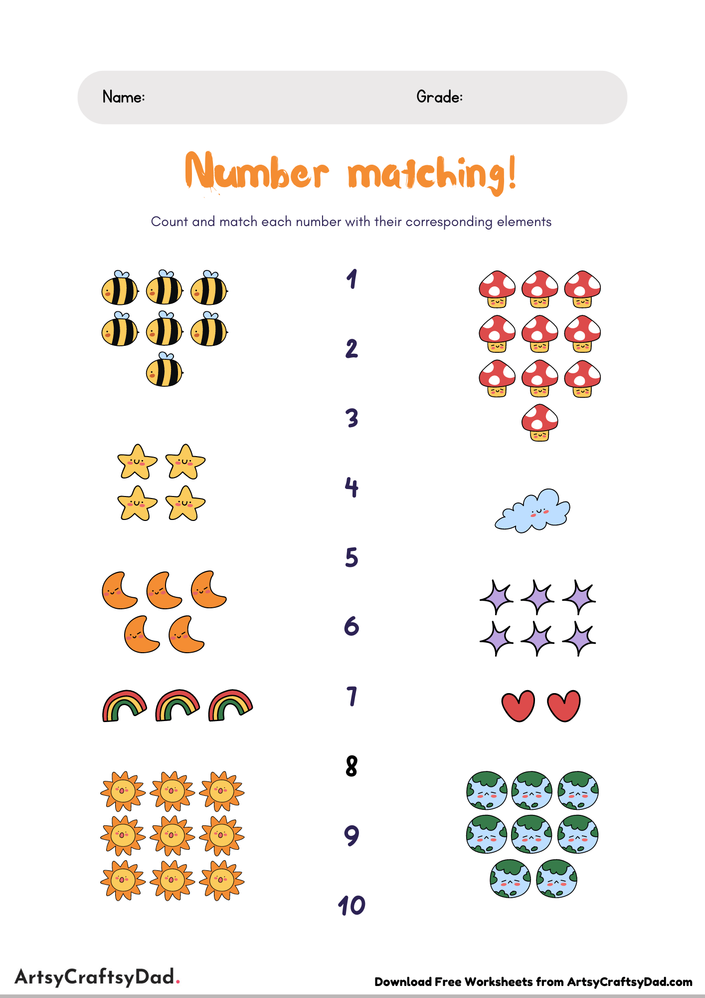 Match The Number Worksheet For Grade 1