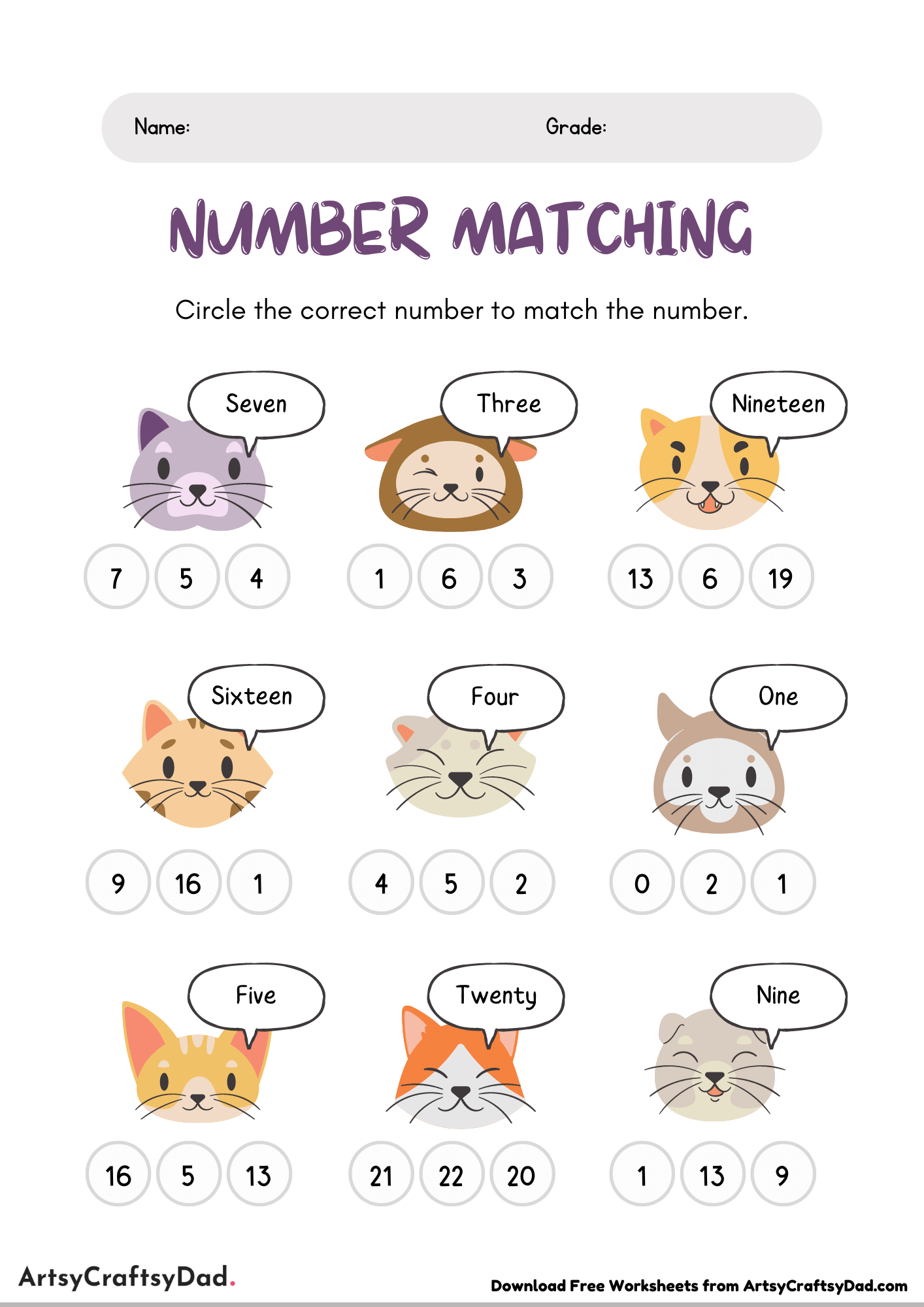 Matching the Correct Number Worksheet
