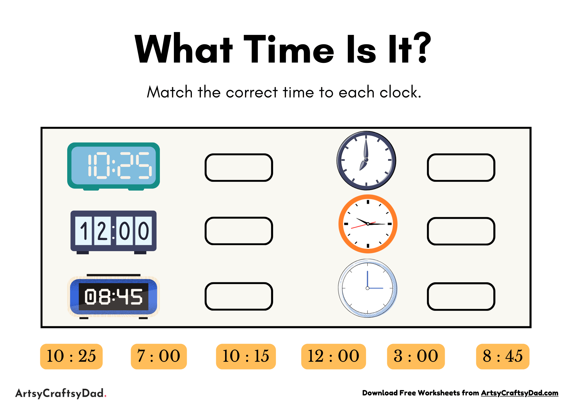 Matching the Right Time with the Clocks Worksheet