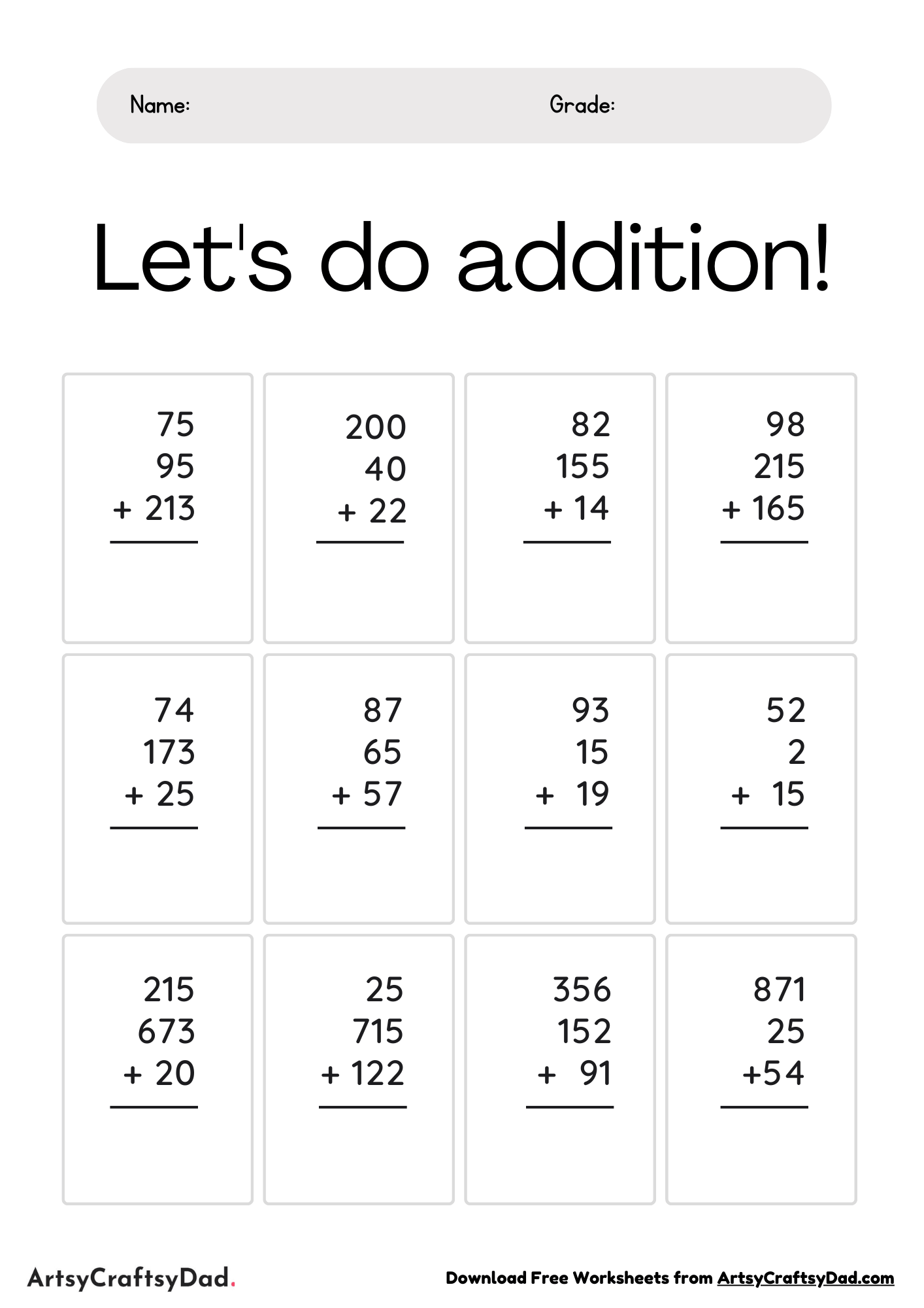 Multi-digit Addition Worksheet