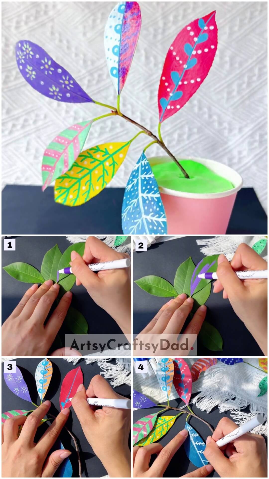 Multicolored Leaves & Clay Plant Pot Step By Step Tutorial