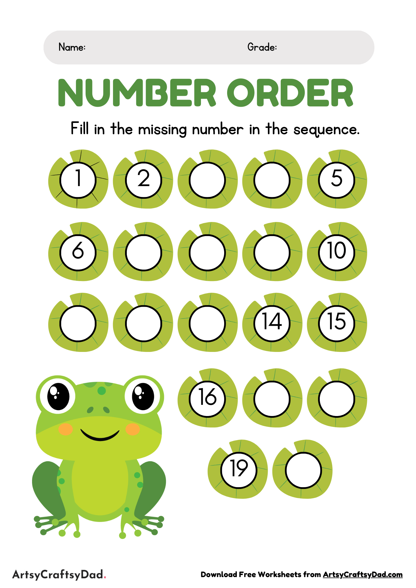 Number Order 1 to 20 Worksheet 