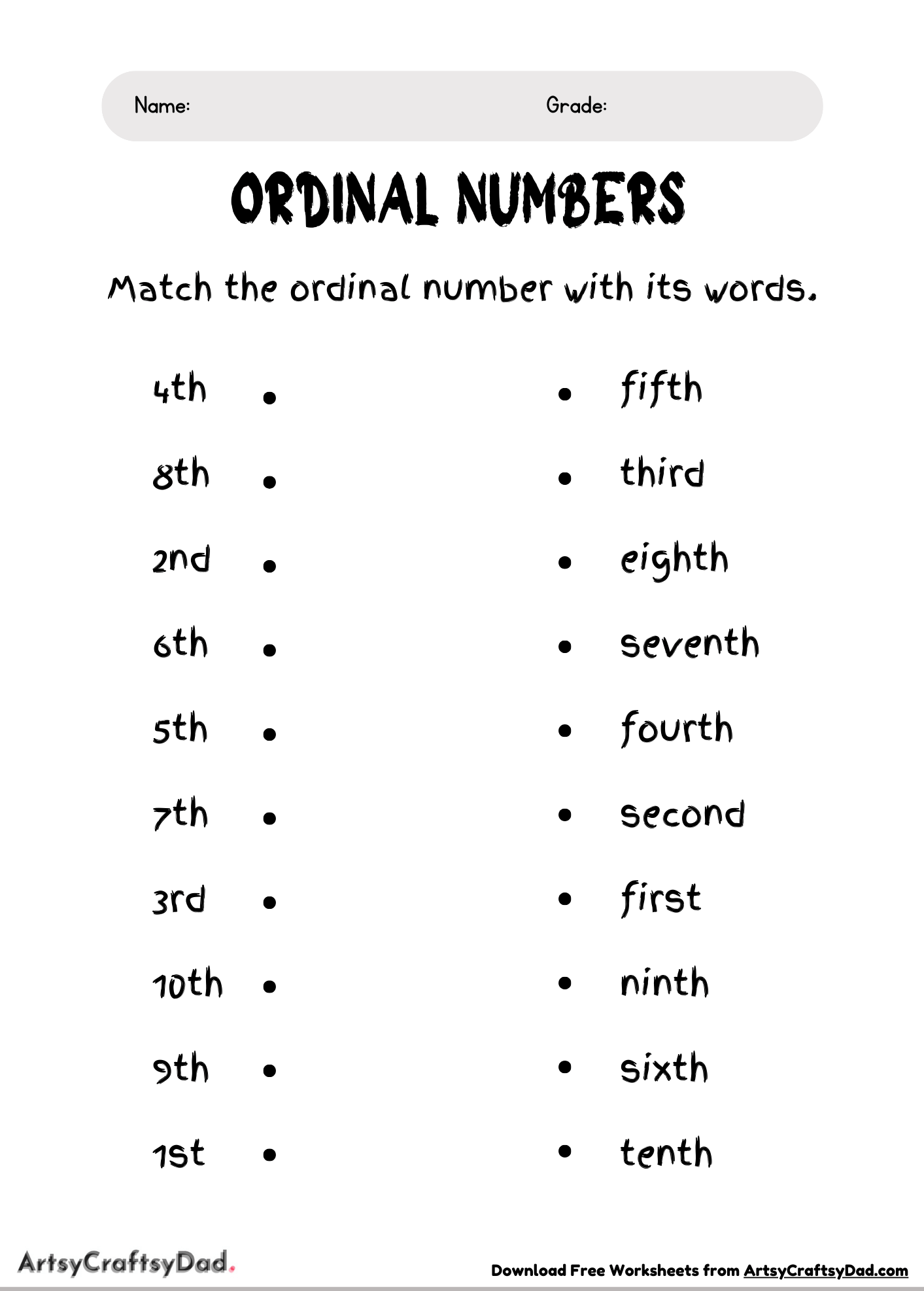 Ordinal Numbers Word Search Worksheet
