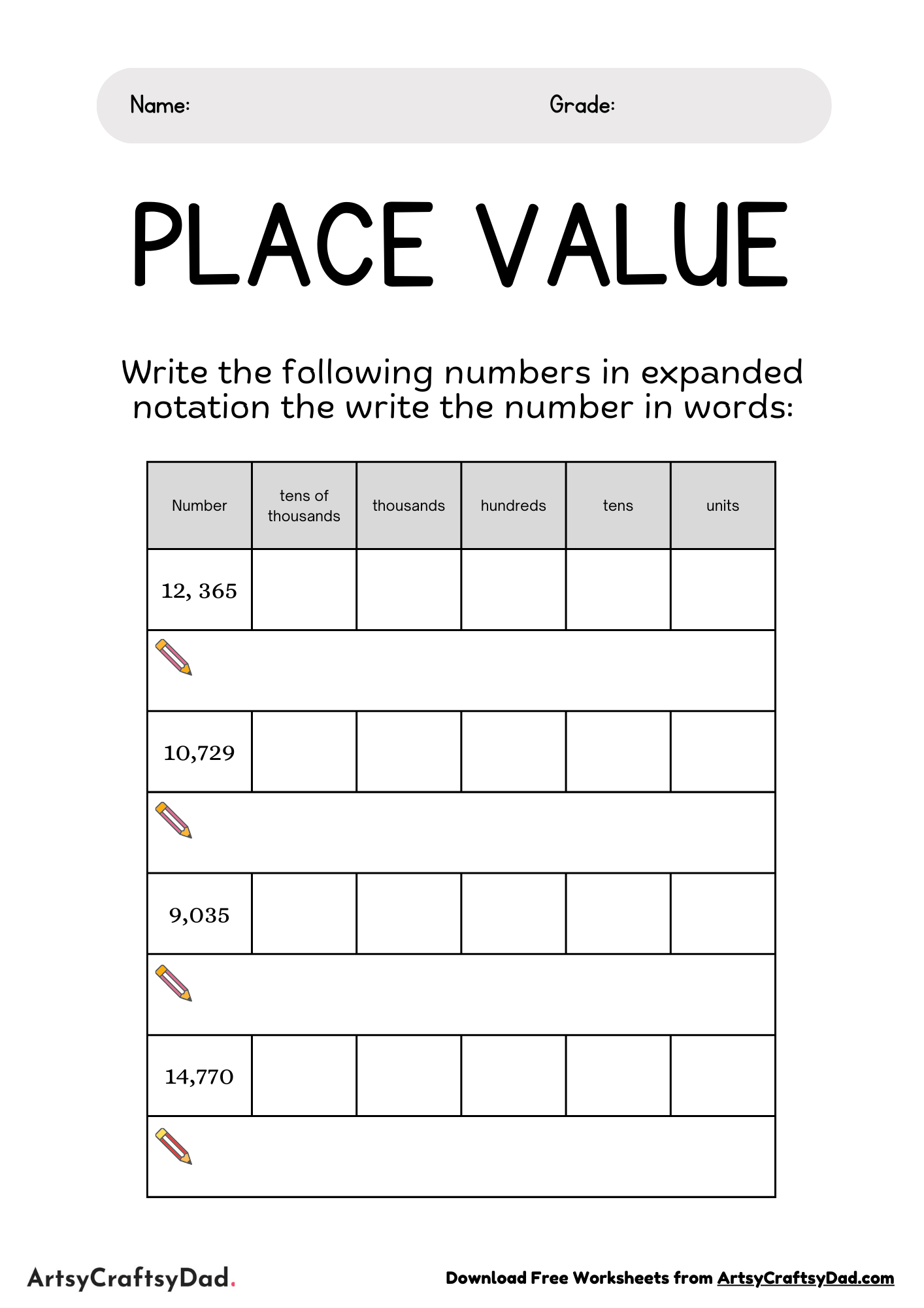 Place Value and Their Expanded Notation Worksheet
