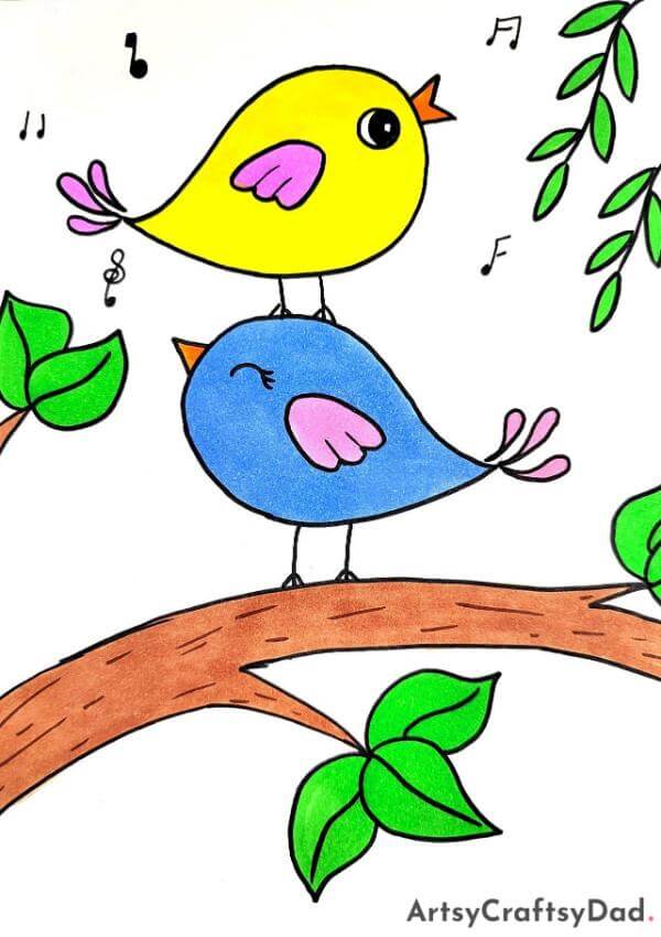 Pretty Birds Drawing Art Ideas With Watercolor