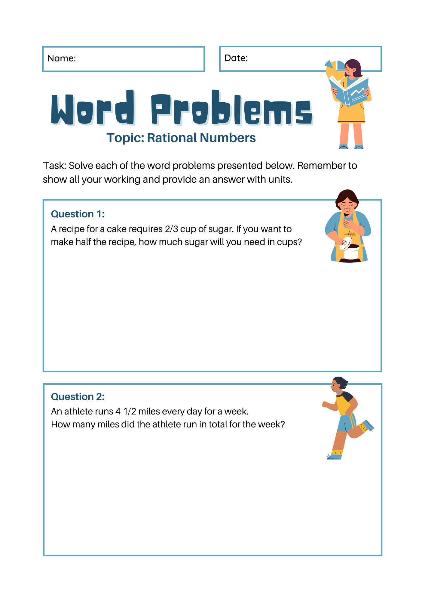Rational Numbers Word Problem Worksheet