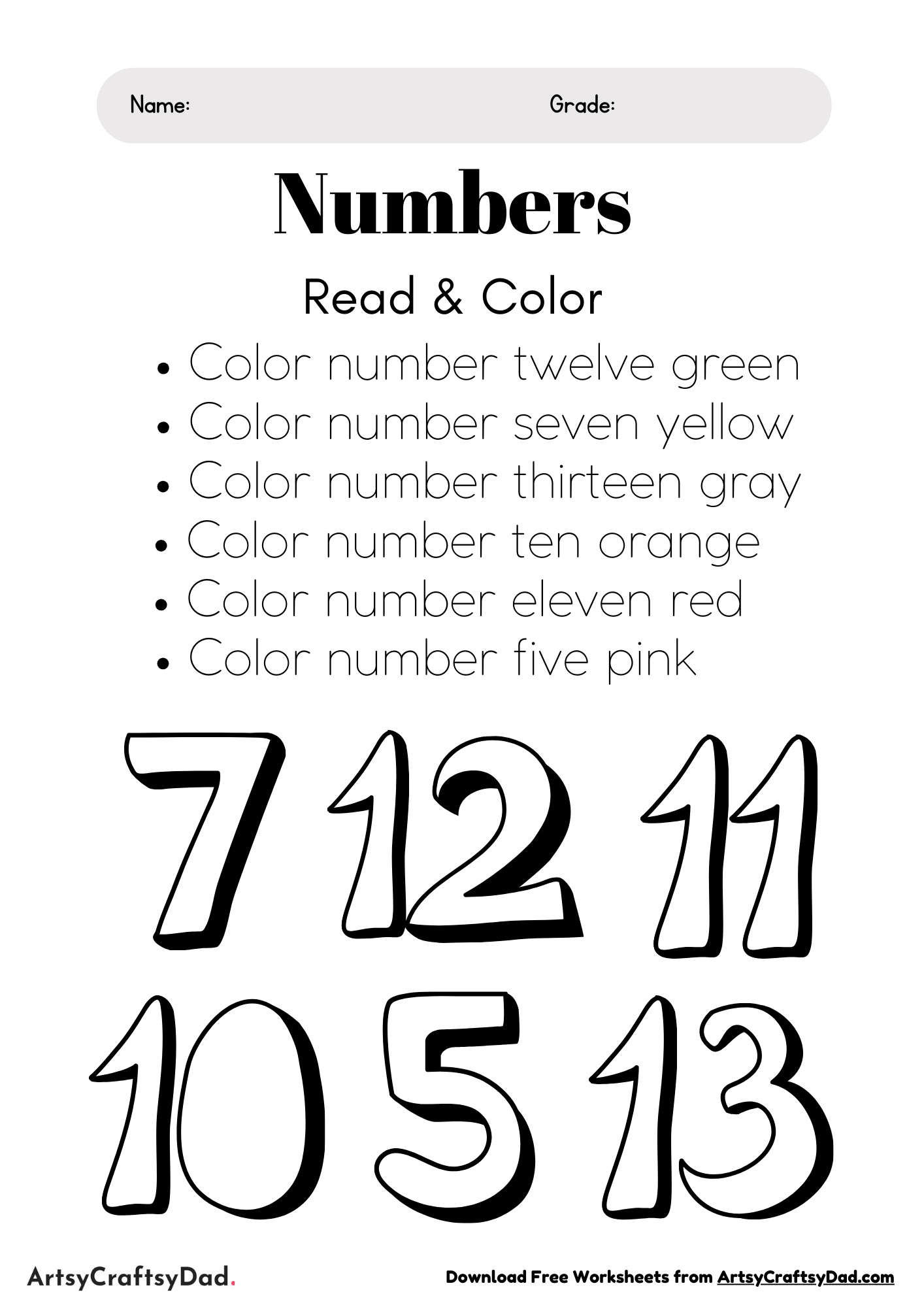 Read & Color On Number Worksheets For Kindergarten