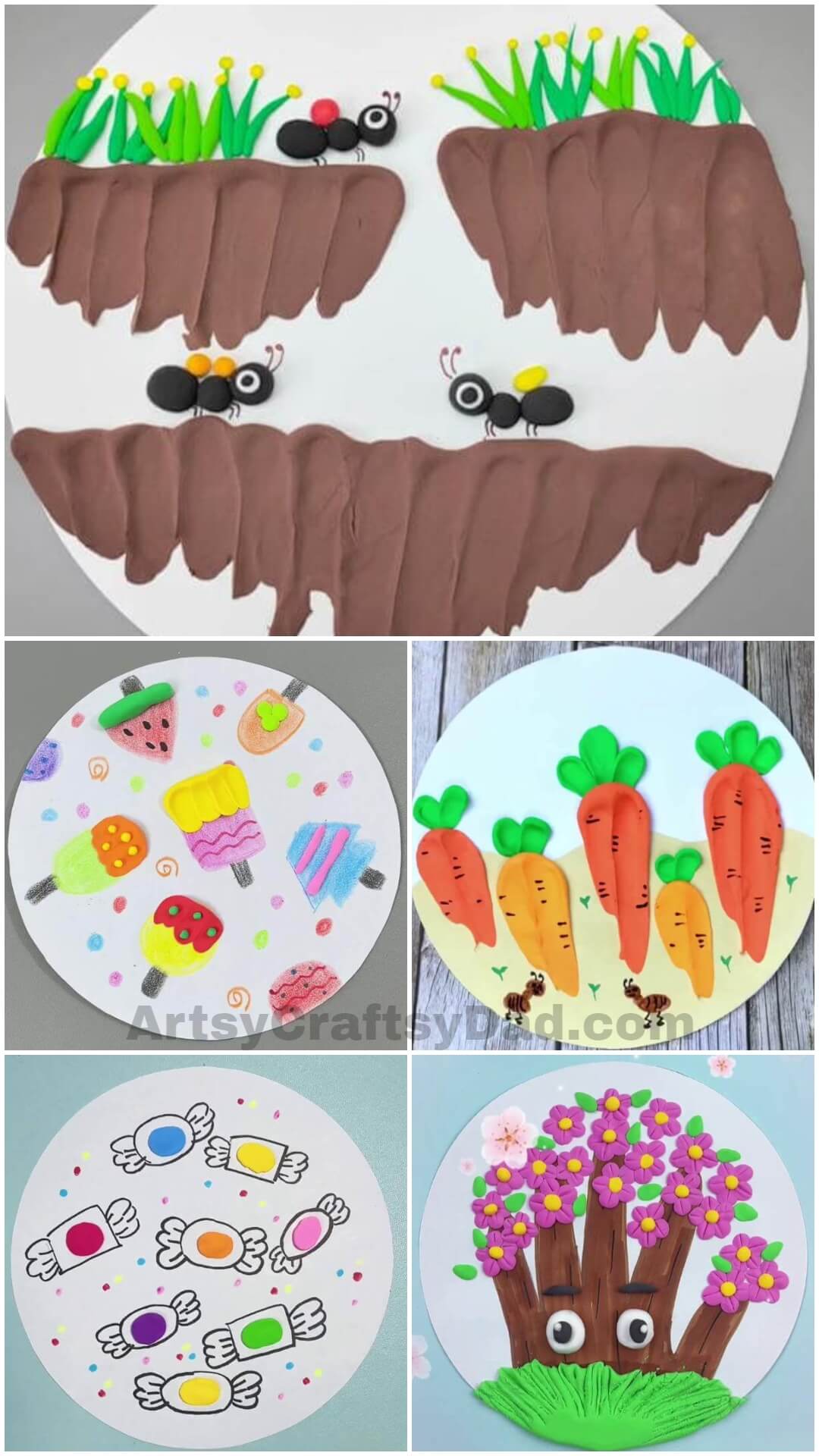 Round Paper Base Clay Craft Ideas for Kindergarteners