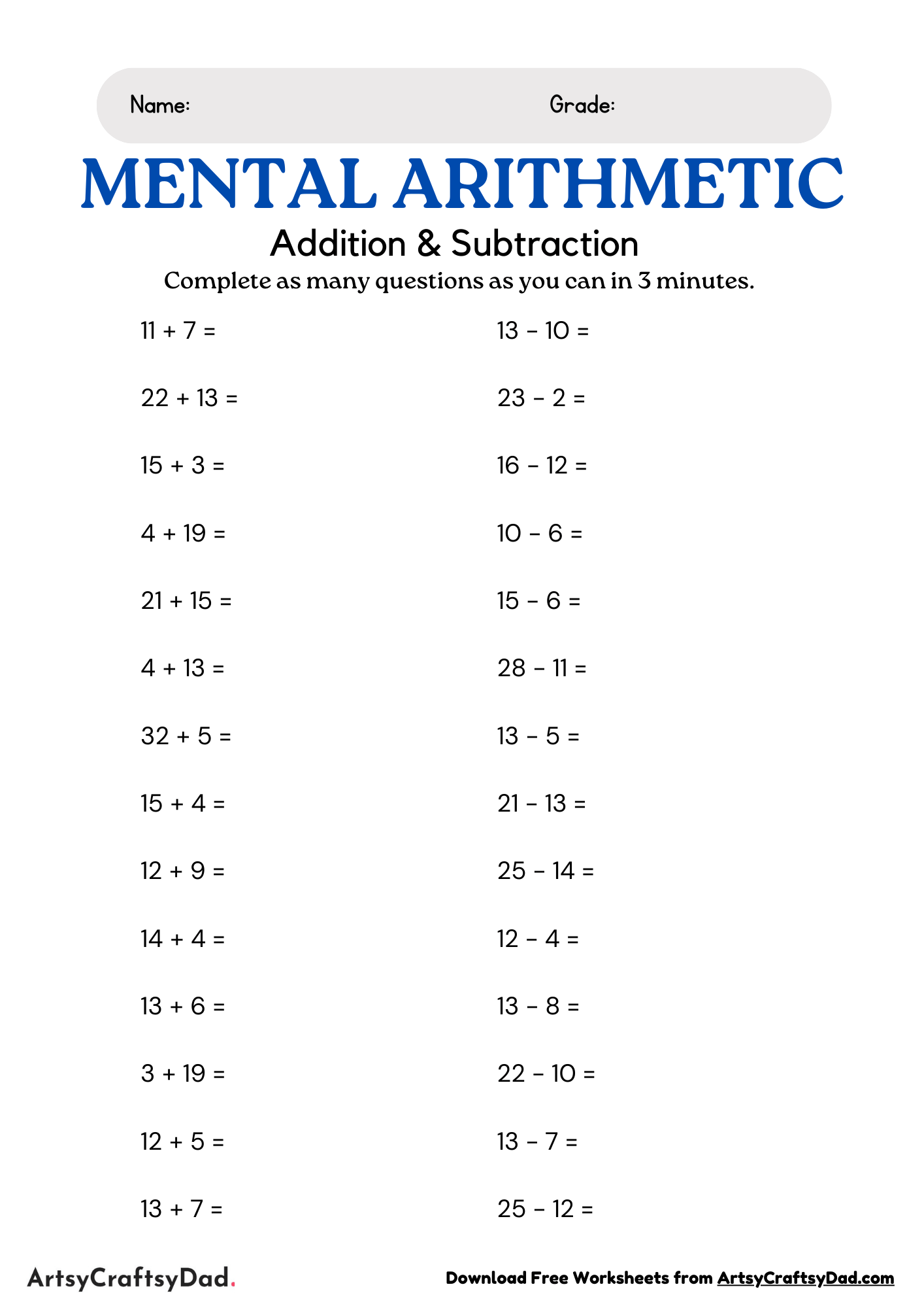 Simple One and Two Digit Addition Worksheets 