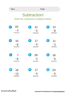 Simple Subtraction Worksheet for Kids