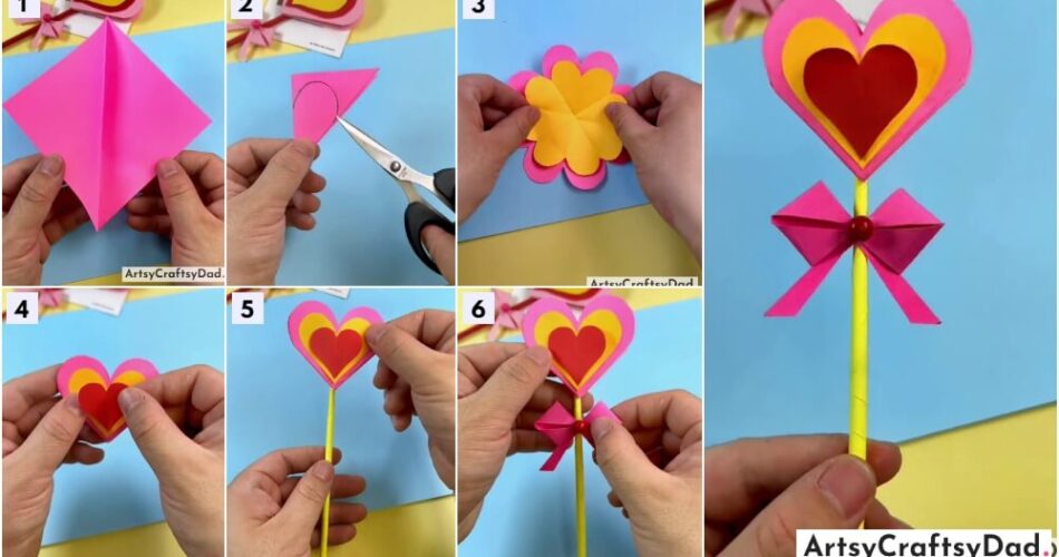 Simple To Make DIY Paper Heart Stick Craft Tutorial