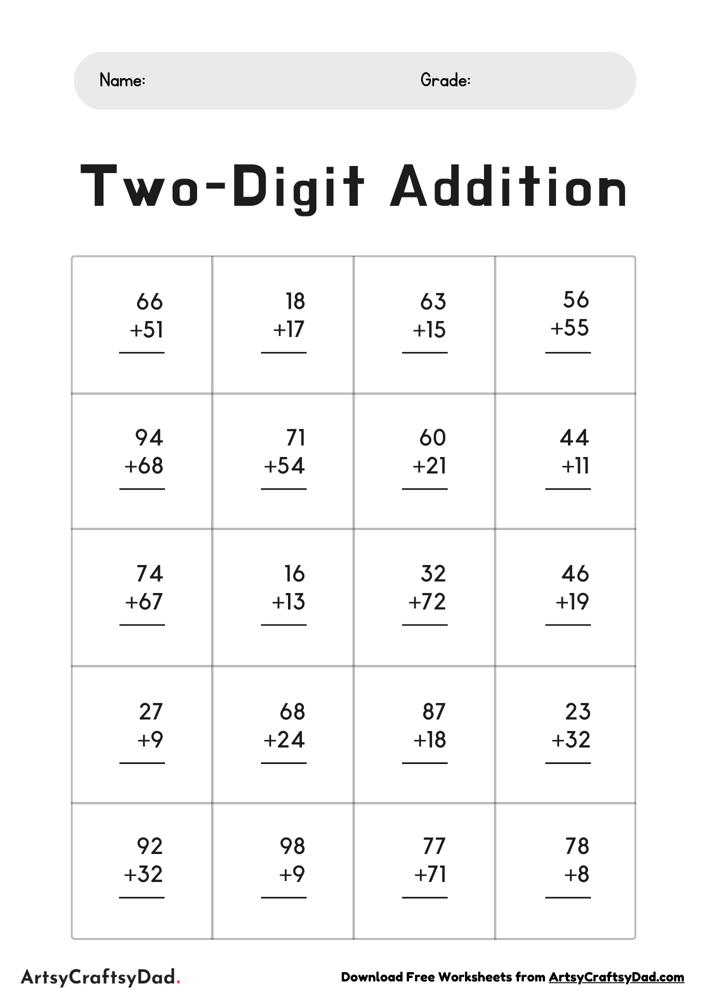 Simple Two-digit Addition Worksheet