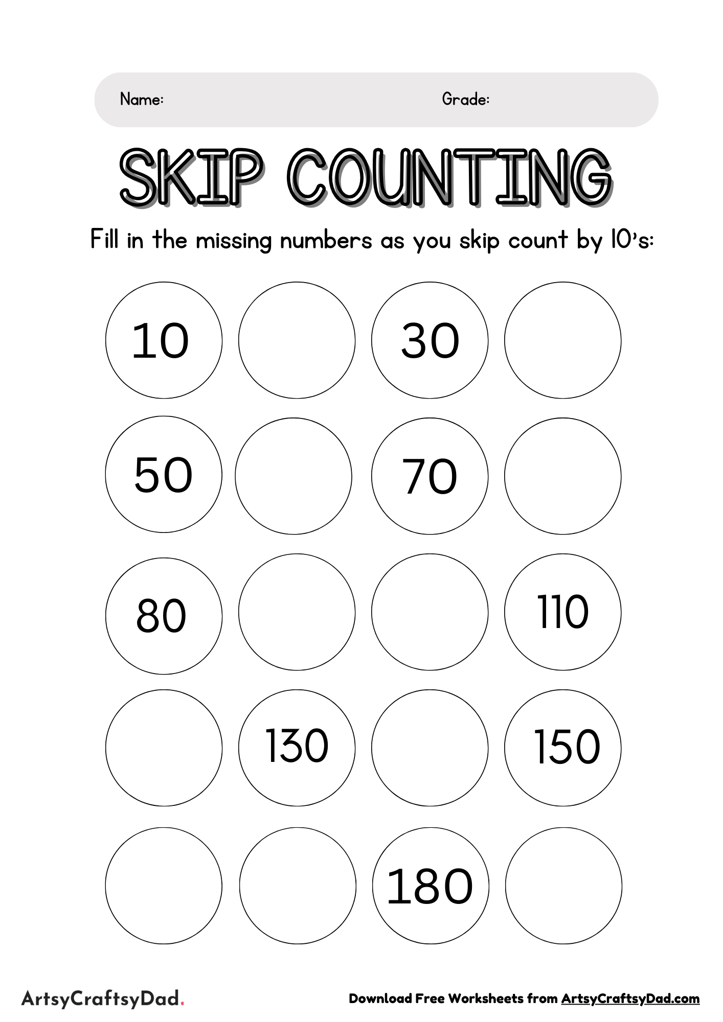 Skip Counting Worksheets By 10's