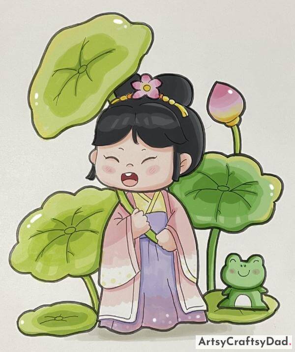 Unique Lotus Fairy Cartoon Character Drawing For Kids