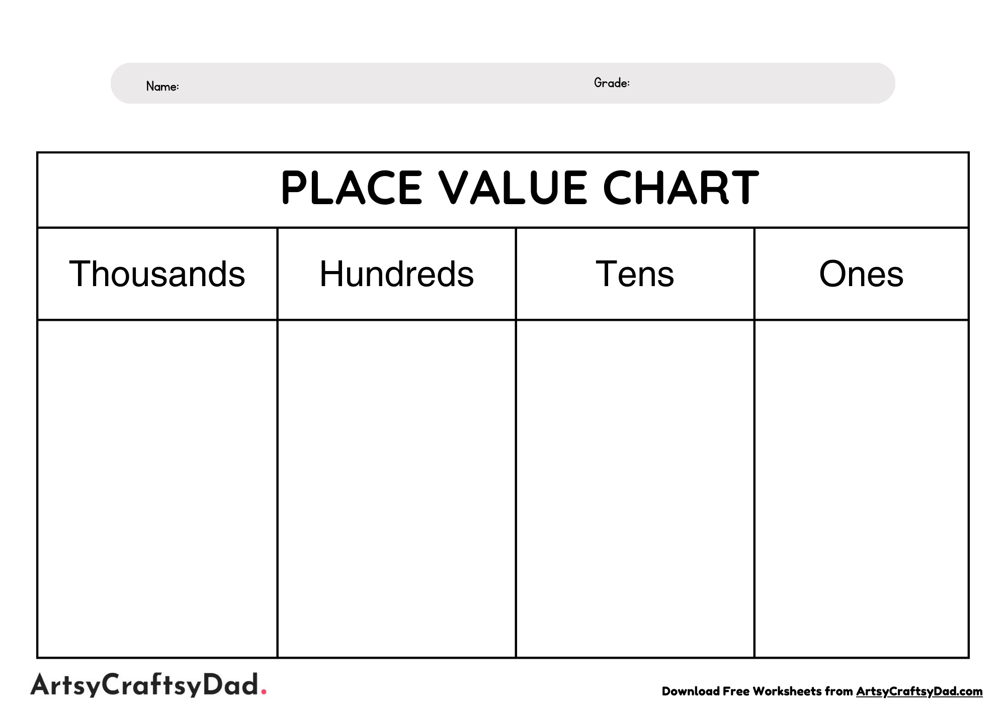 Various Place Value Chart Worksheets for Kids