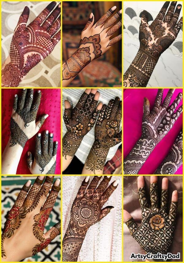 Beautiful henna mehndi designs with creative artistic patterns