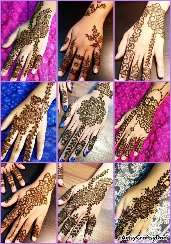 Beautiful leaf mehndi pattern decorating hands with elegant simple style.