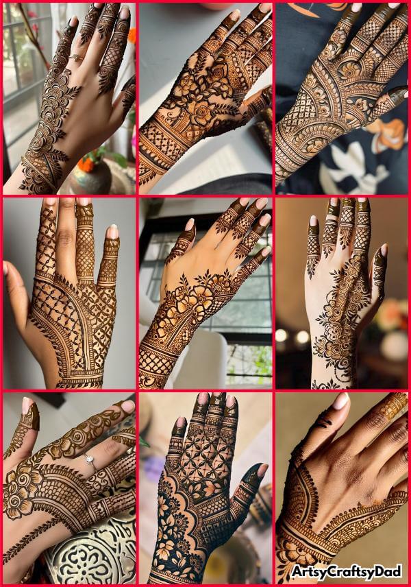 Intricate henna mehndi design beautifully drawn for special occasions.