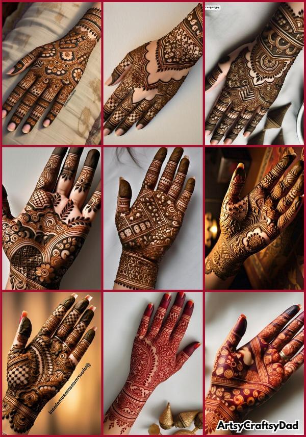 Bold henna mehndi design with thick floral hand motifs.