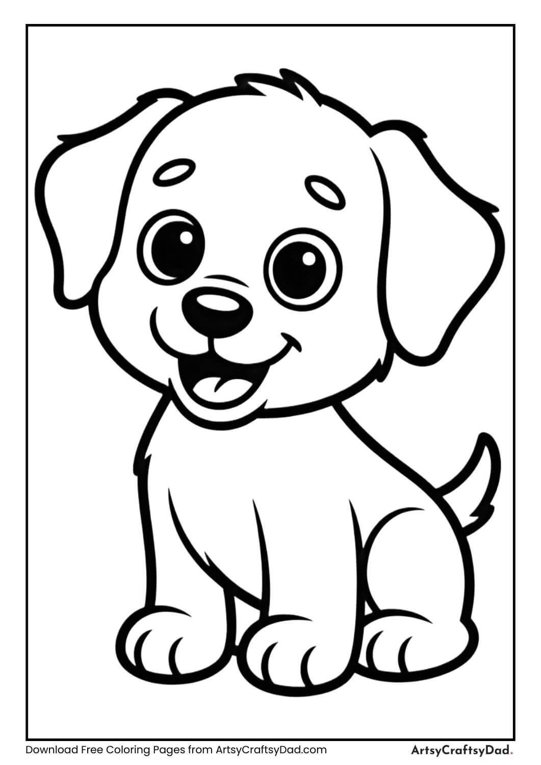 Cute puppy black and white coloring page for kids
