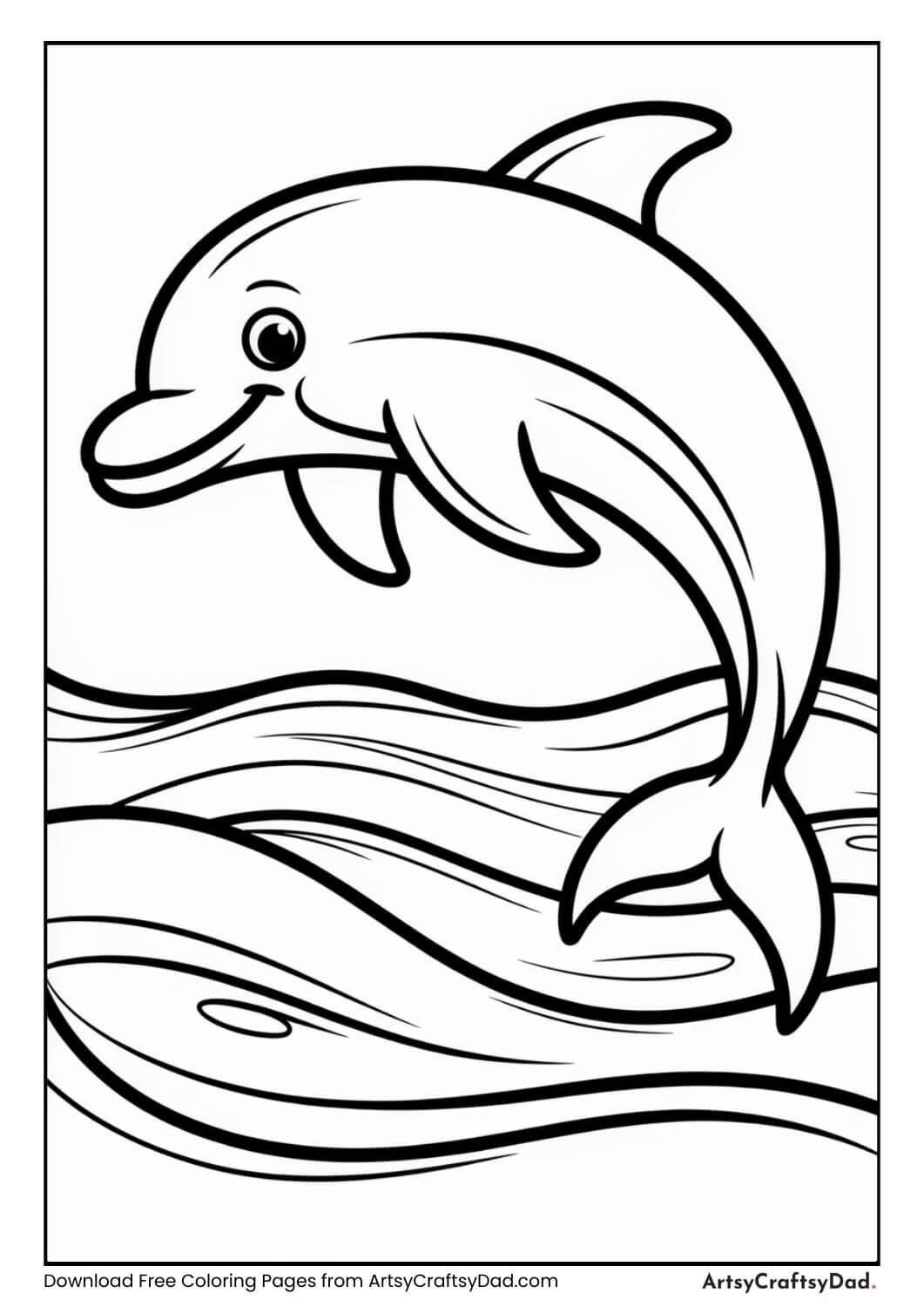 Black and white dolphin coloring page for kids