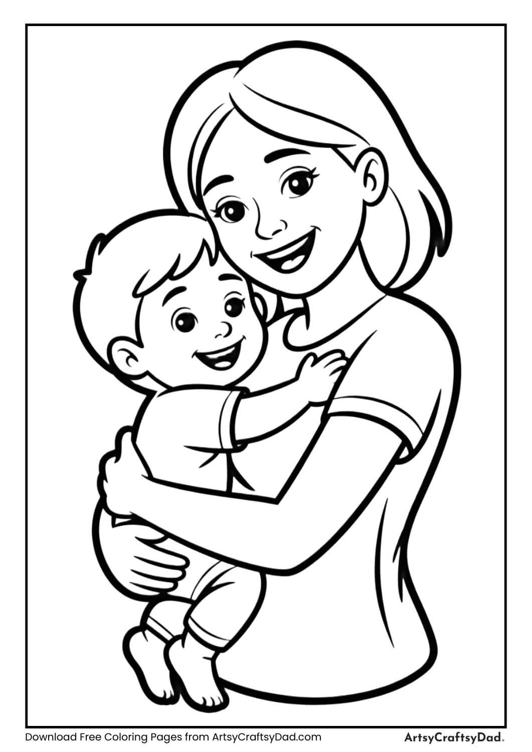 Mother hugging her child Mother’s Day coloring page