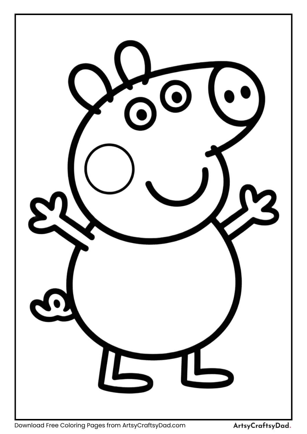 Peppa Pig smiling with hands up coloring page
