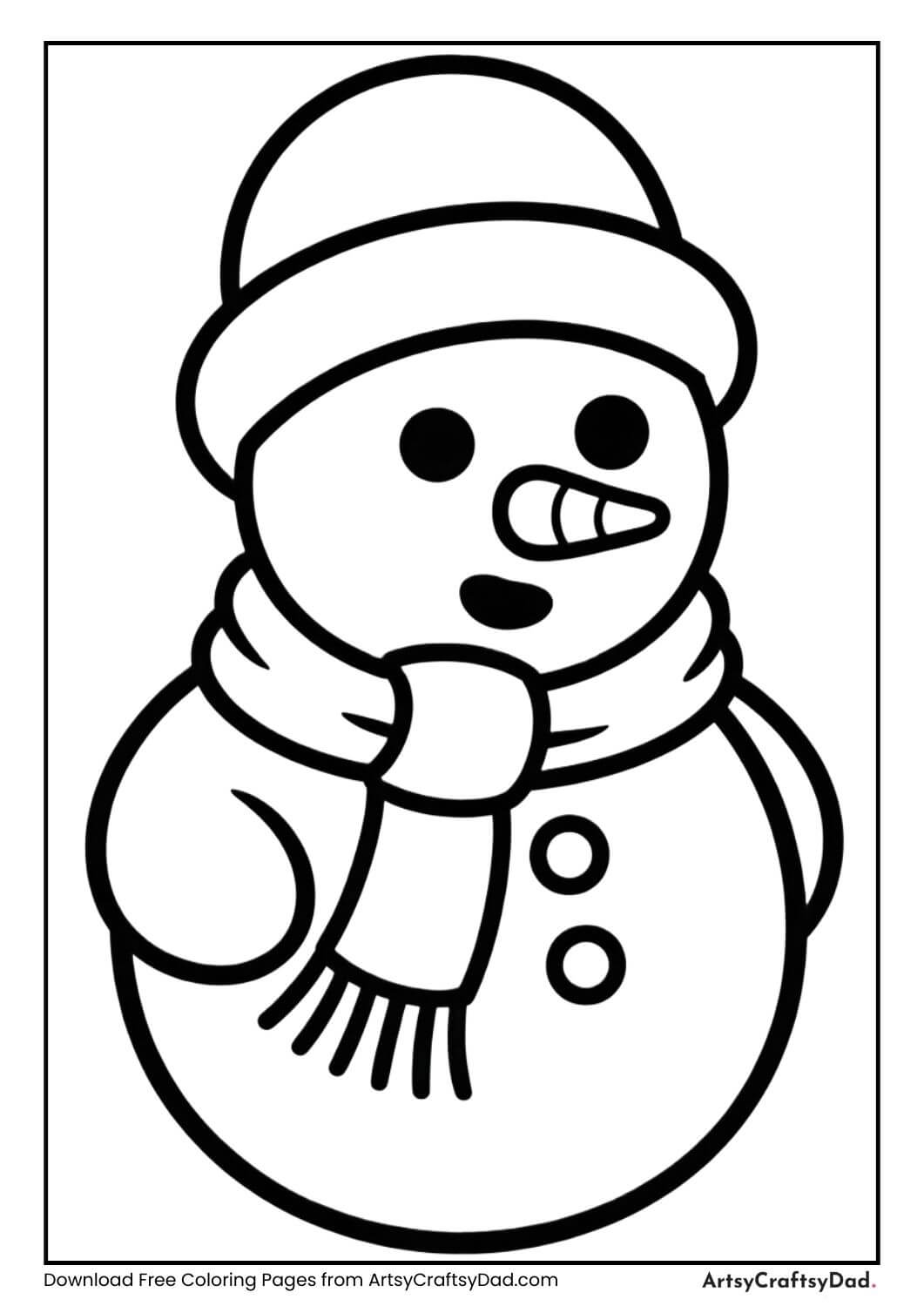 Simple snowman winter coloring page for kids