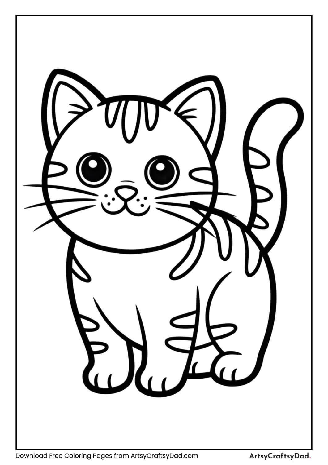 Cute cat with striped tail coloring page