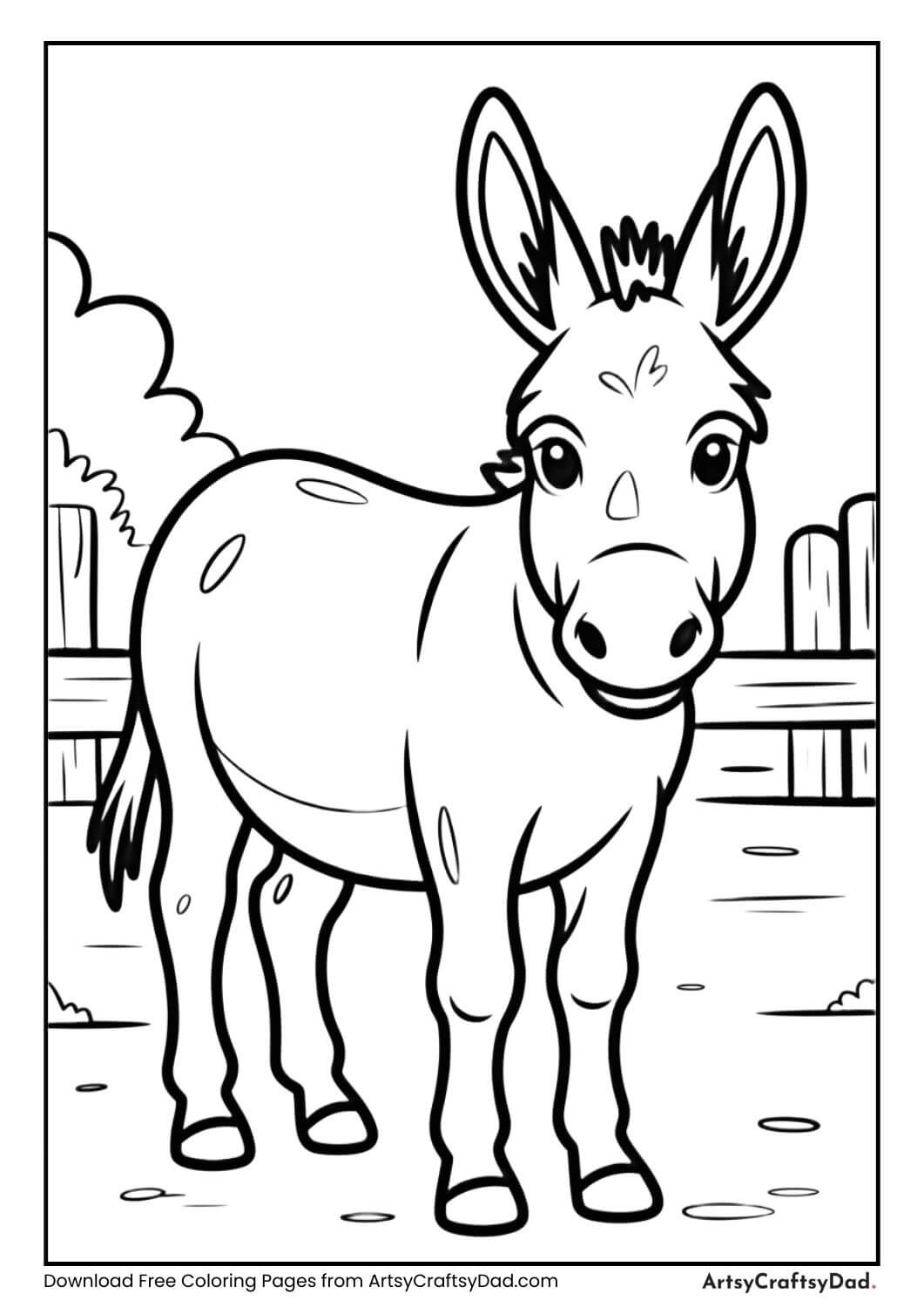 Donkey farm animal black and white coloring page