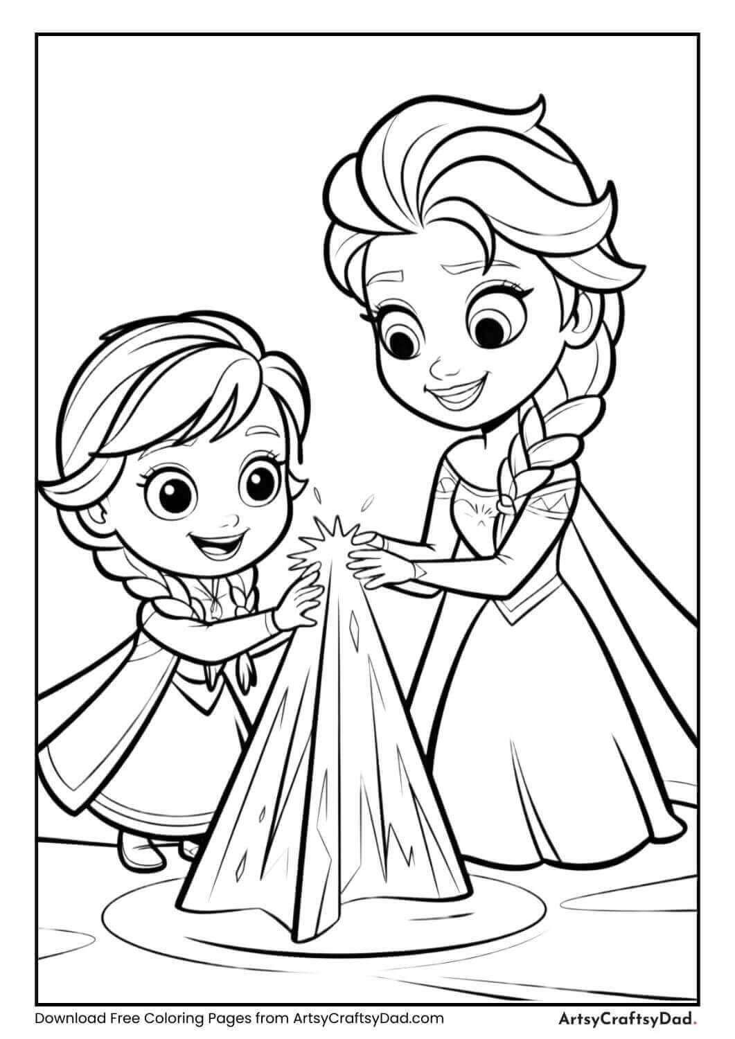 Elsa making an ice bridge coloring page