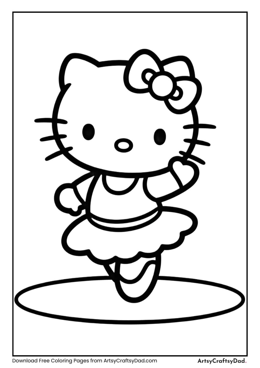 Hello Kitty dancing as a ballerina coloring page