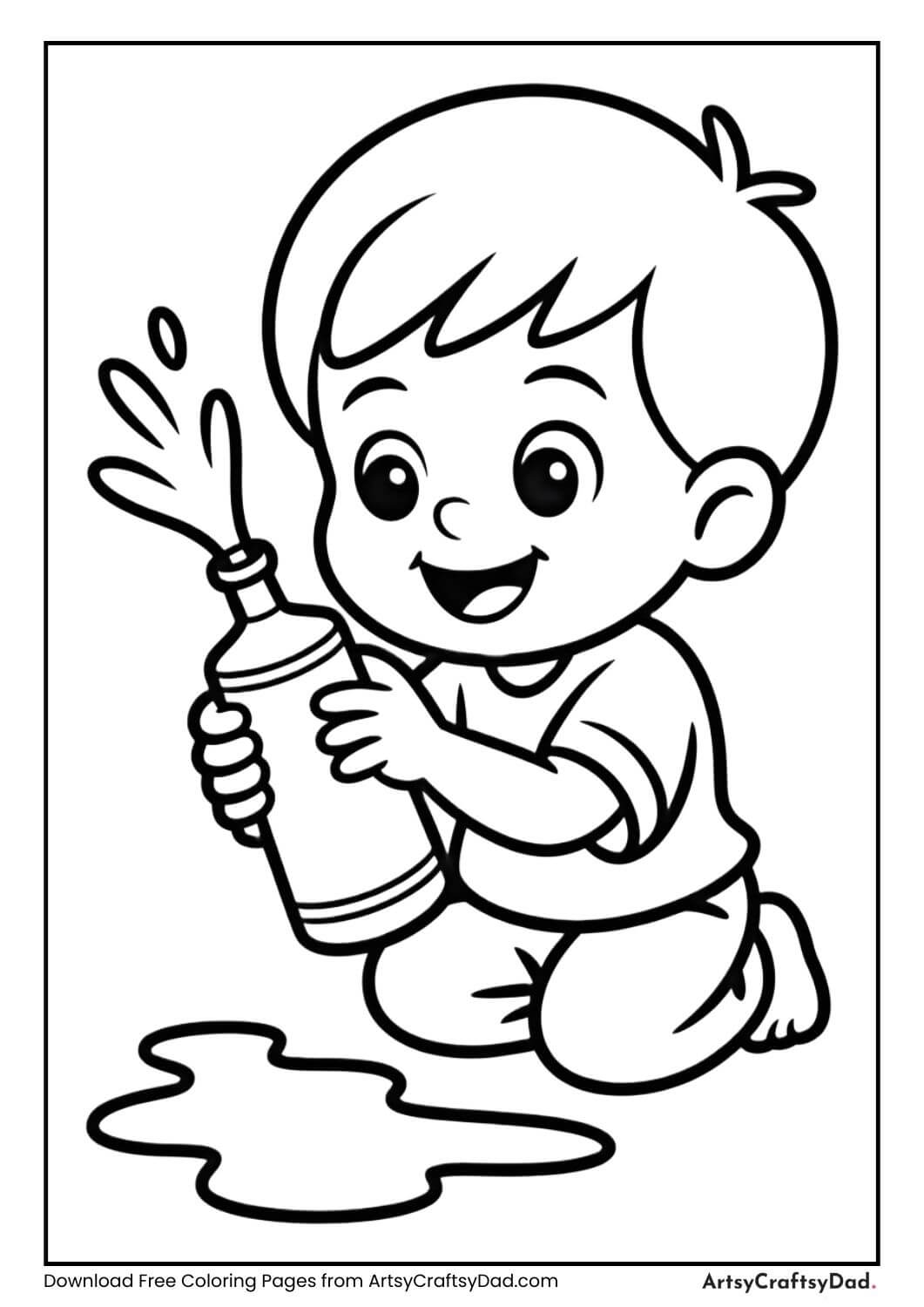 Kids in traditional clothes playing Holi coloring page