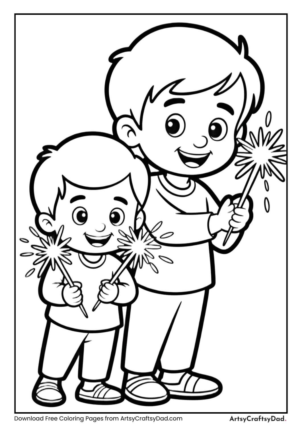 Kids celebrating Diwali with sparklers coloring page