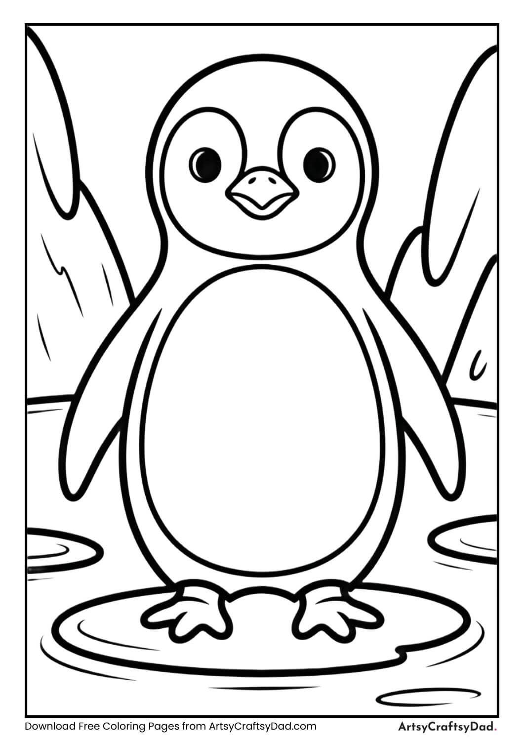 Cute penguin black and white coloring page for children