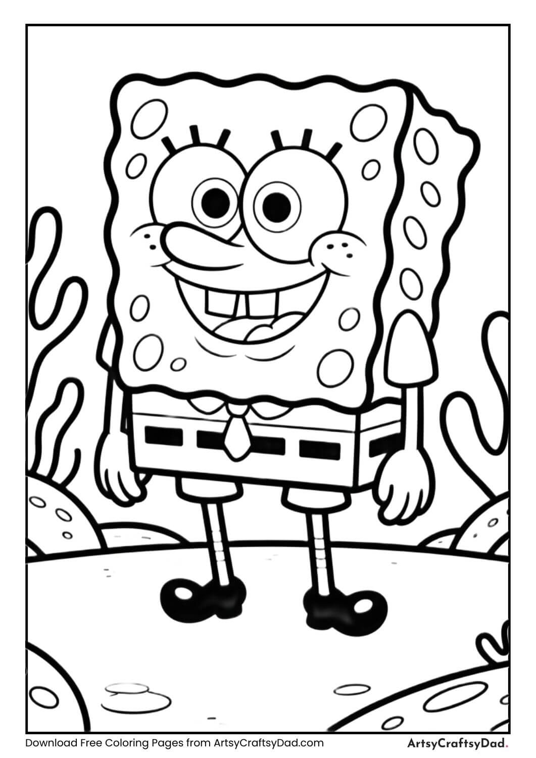 SpongeBob standing with coral behind him
