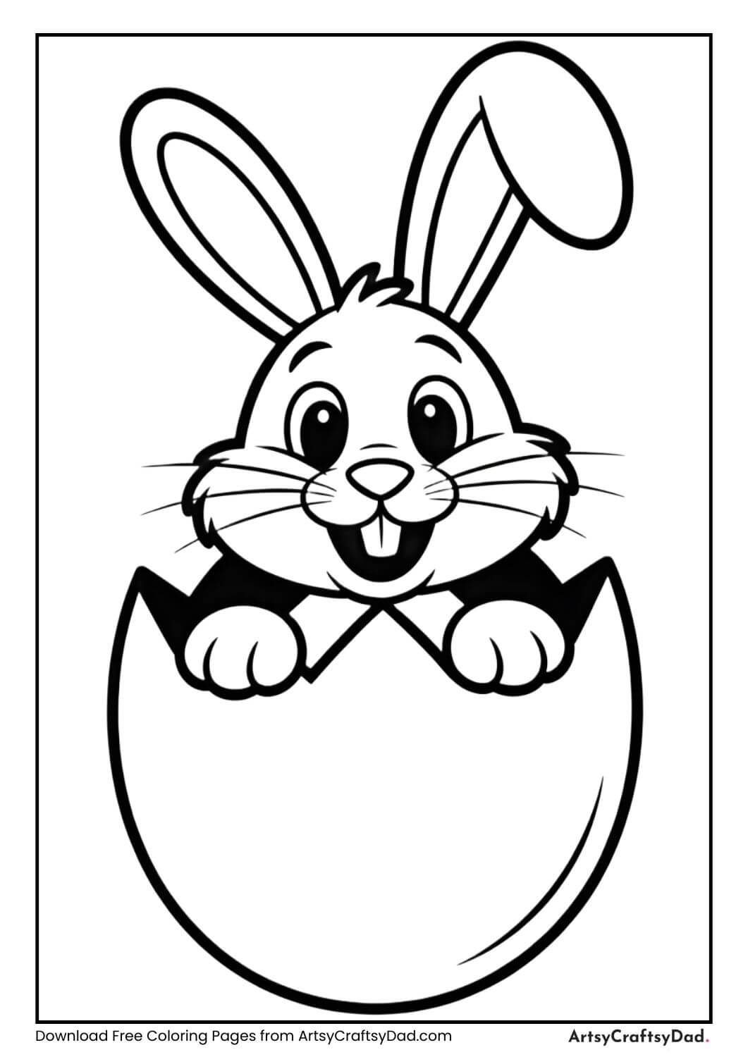 Easter bunny peeking behind an egg coloring page