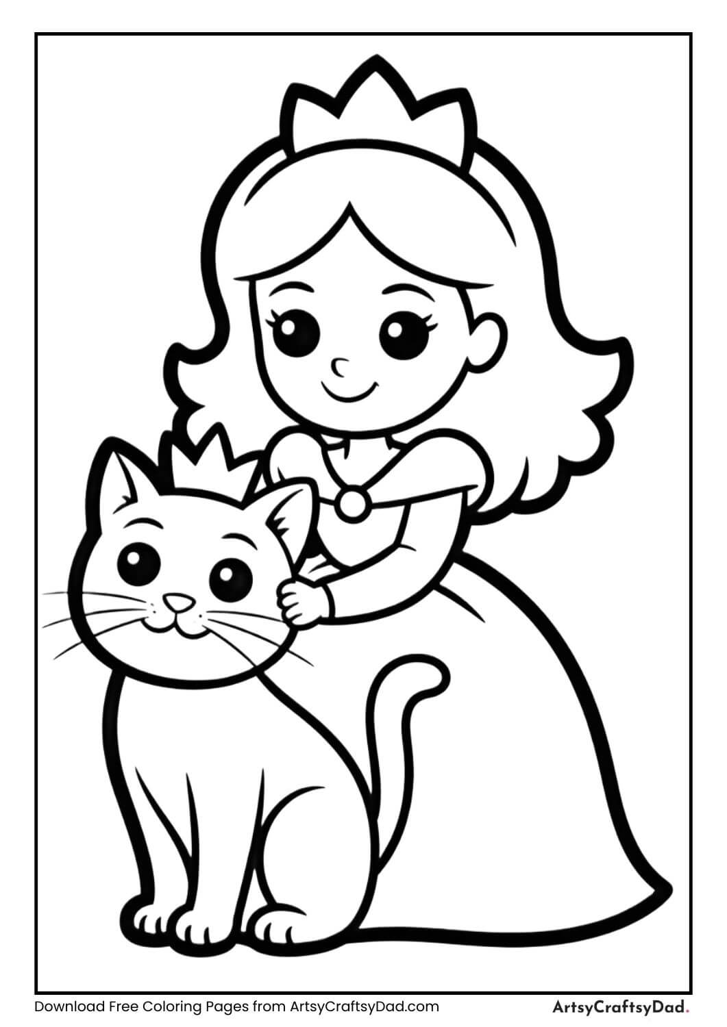 princess with a small cat wearing a tiny crown