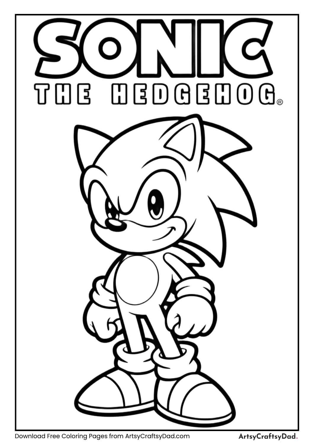Sonic with his logo coloring page for children