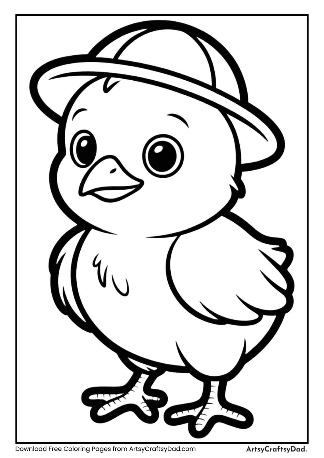 Easter chick wearing a small hat coloring page