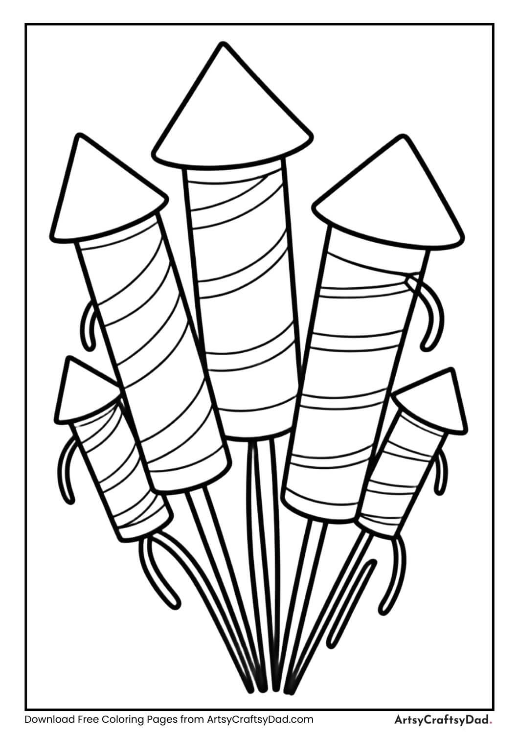 Diwali rocket firecrackers coloring page for kids