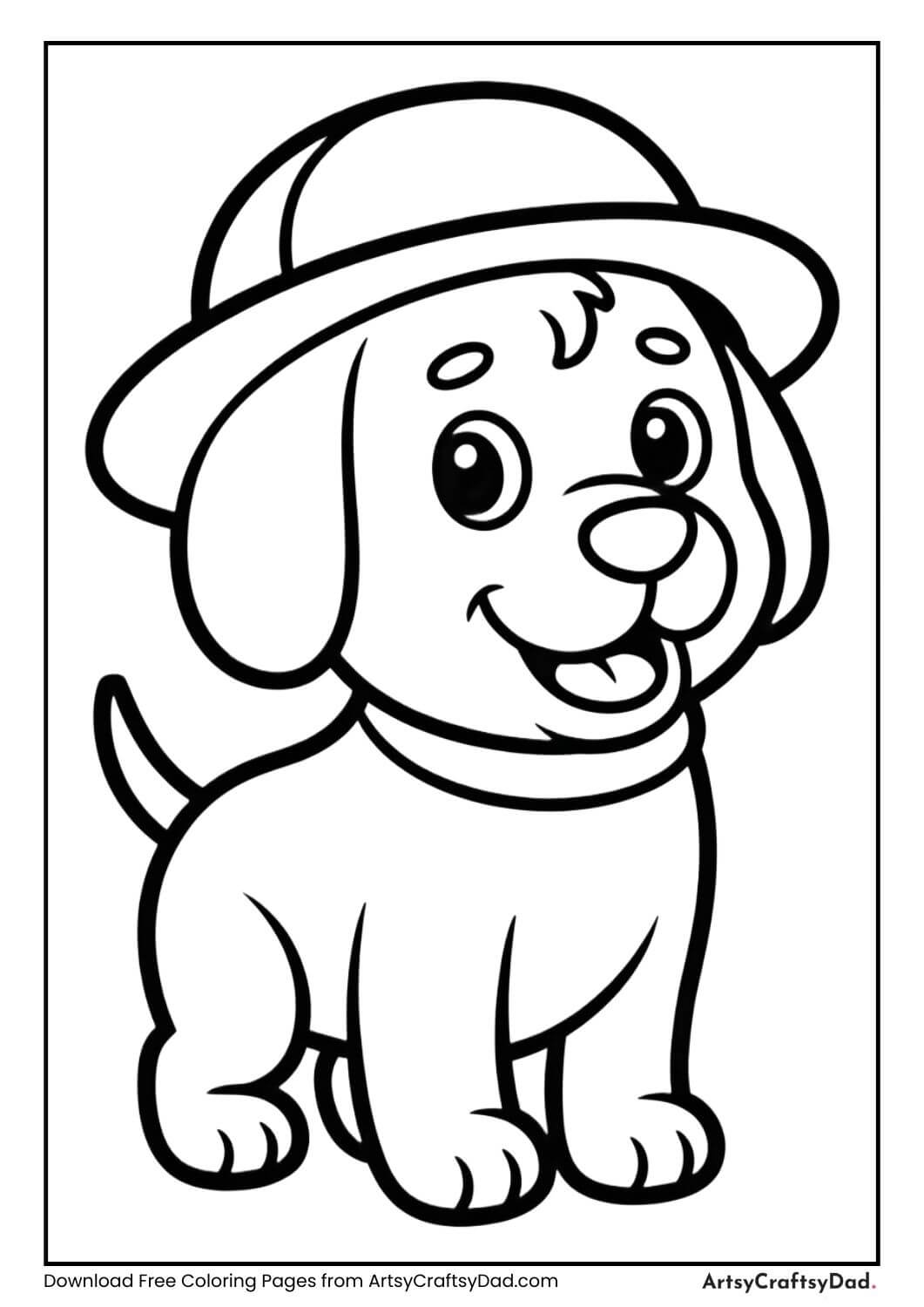 Dog wearing hat cartoon coloring page