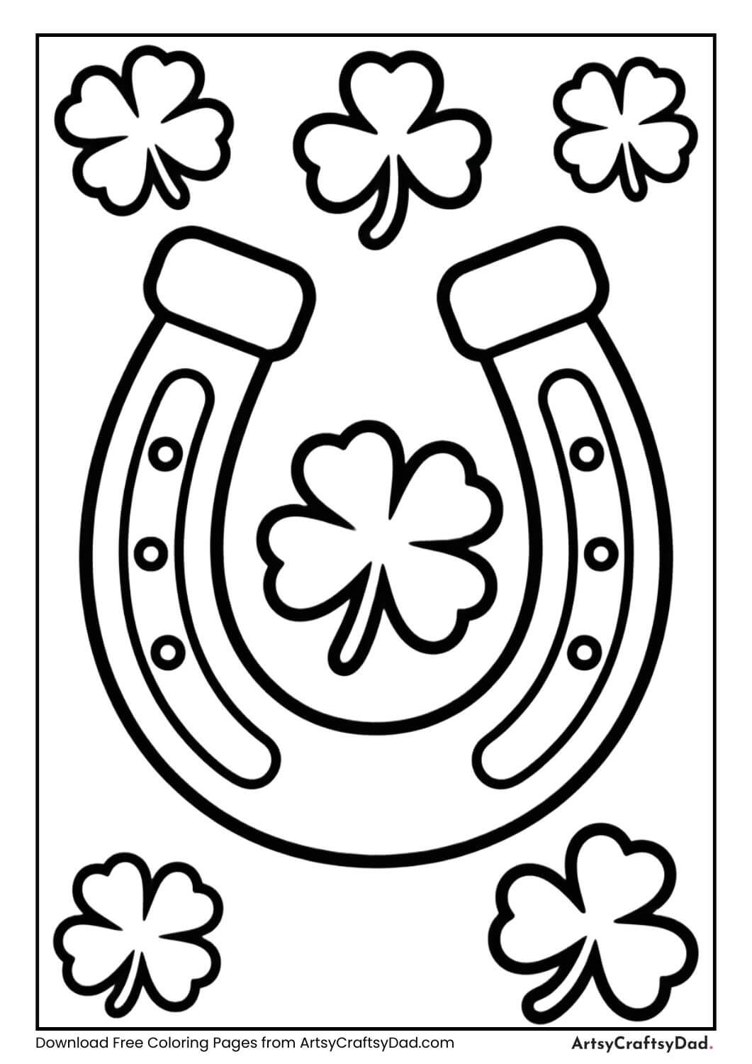 Lucky horseshoe with shamrocks coloring page