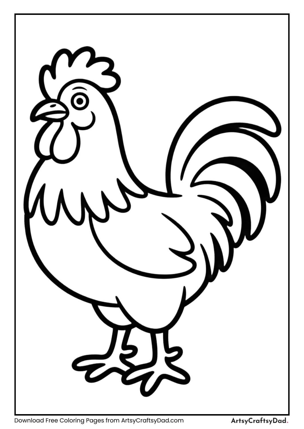 Rooster black and white coloring page easy for kids