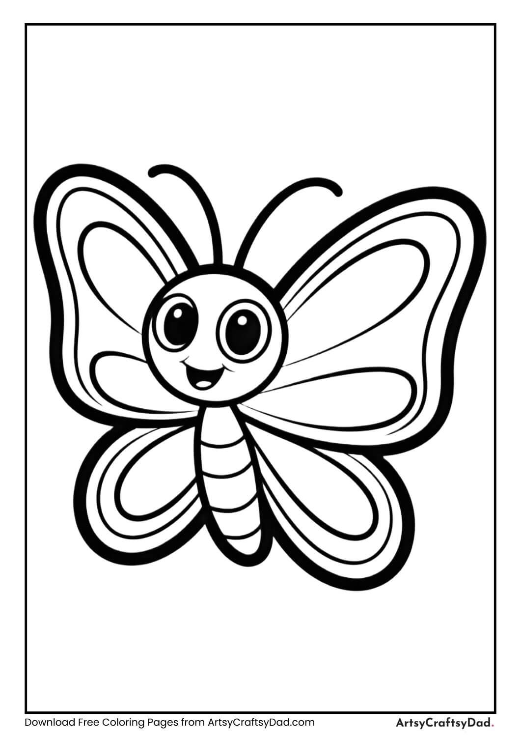 Cute butterfly with big eyes black and white coloring page