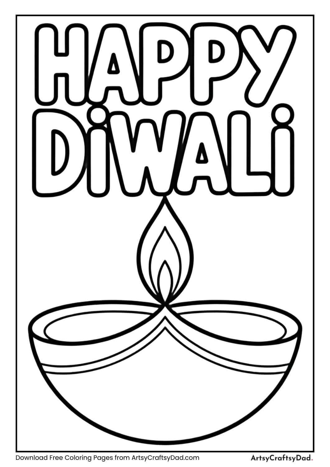 Happy Diwali greeting card coloring page