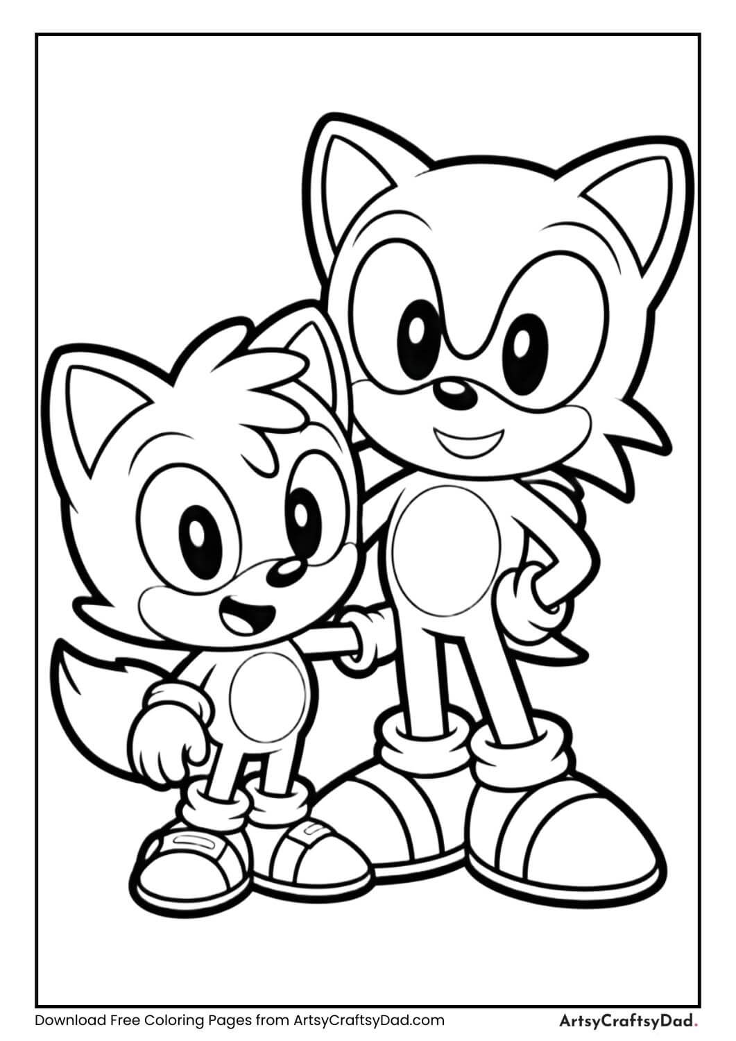 Sonic and Tails together coloring page printable